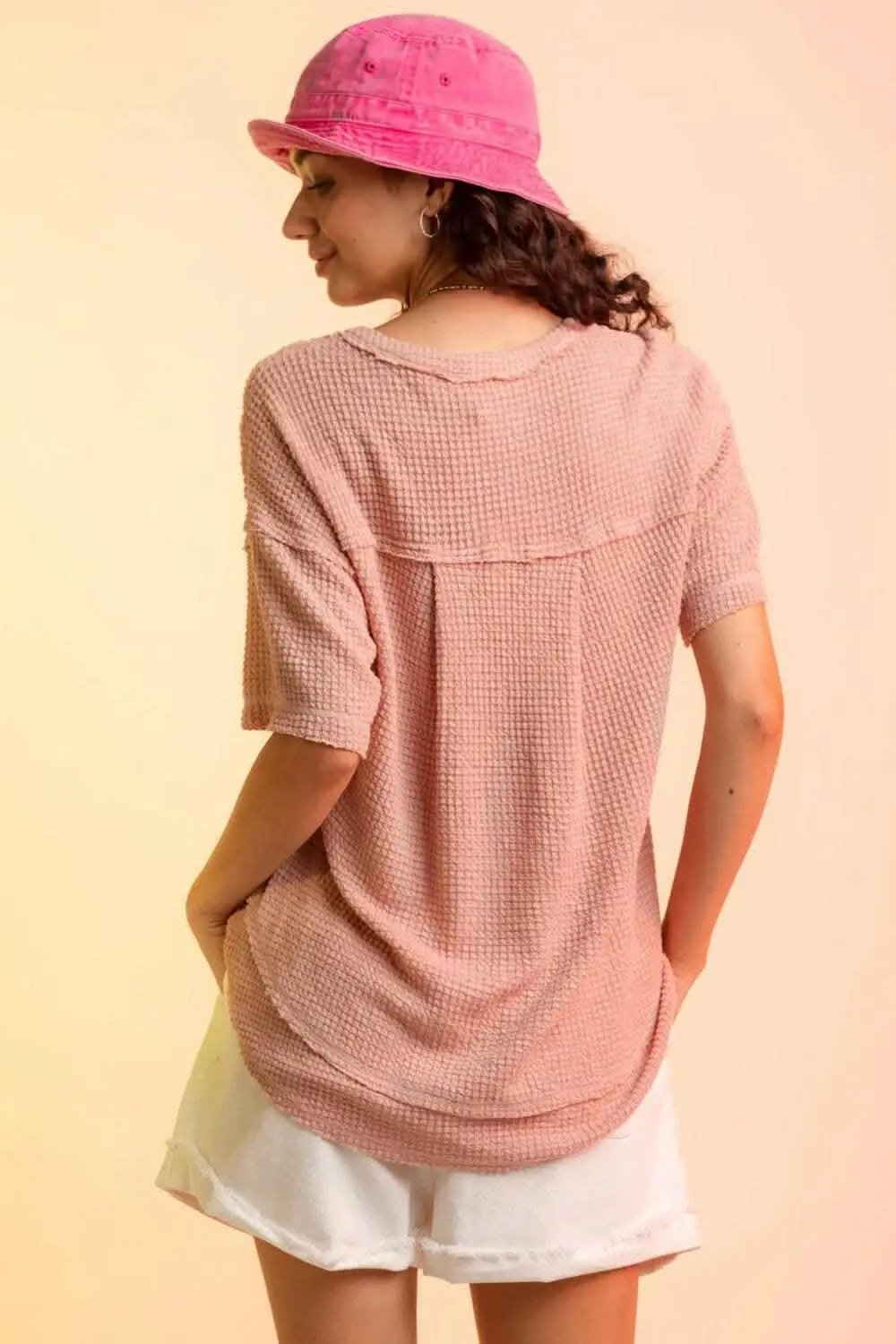 Chic waffle-knit half sleeve tee - Love Salve